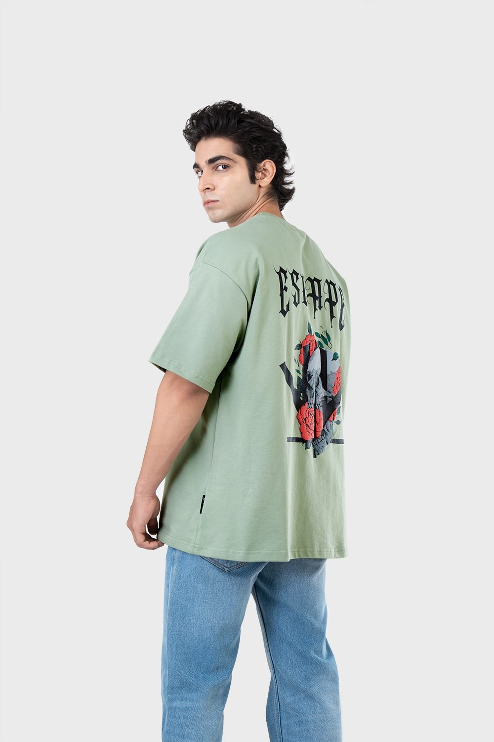 Men's Oversized Drop Shoulder T-Shirt - HIP HOP in Color Sage green