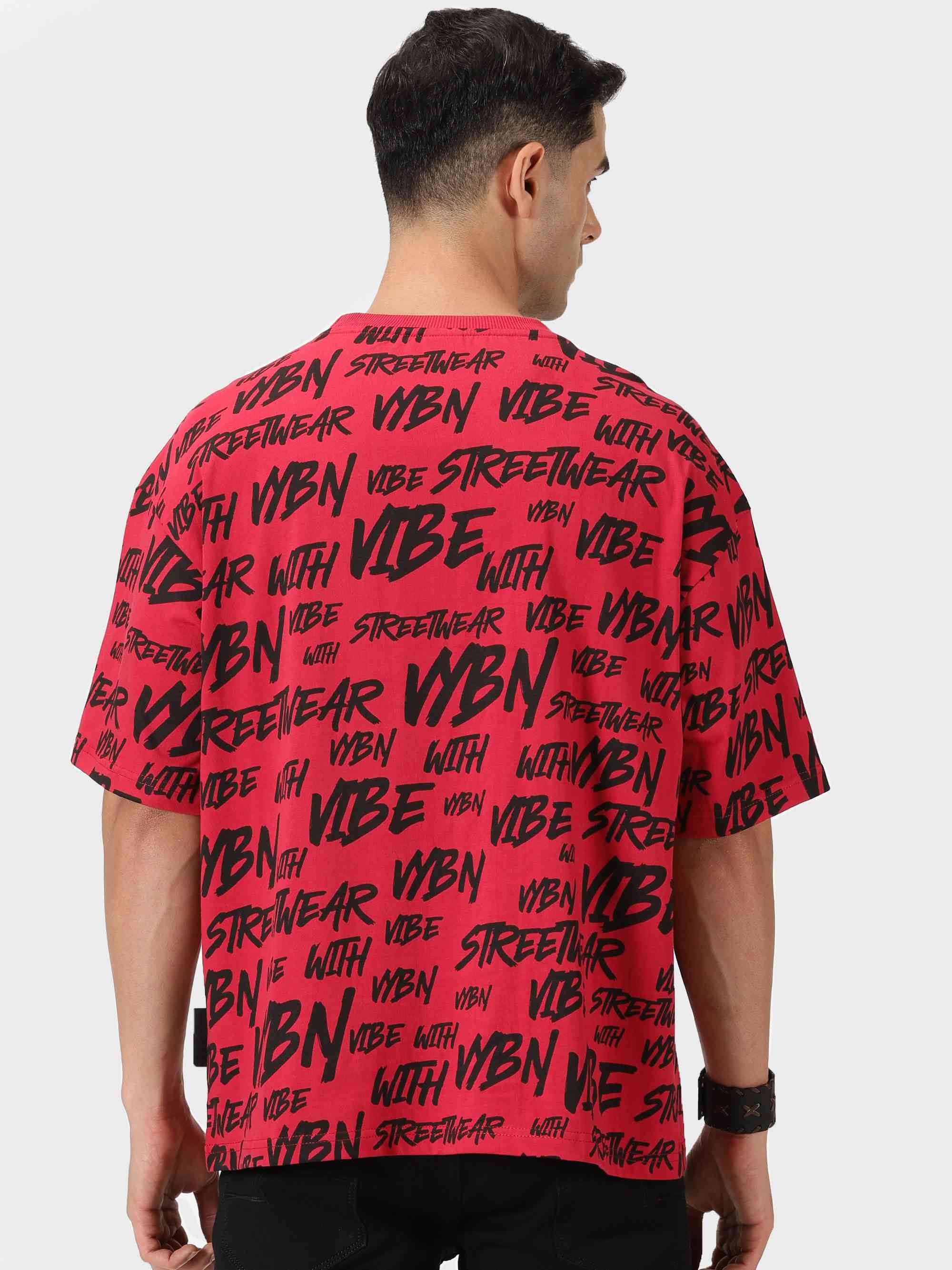 Men's Allover Print Drop Shoulder Half-Sleeves Tee - HIPHOP