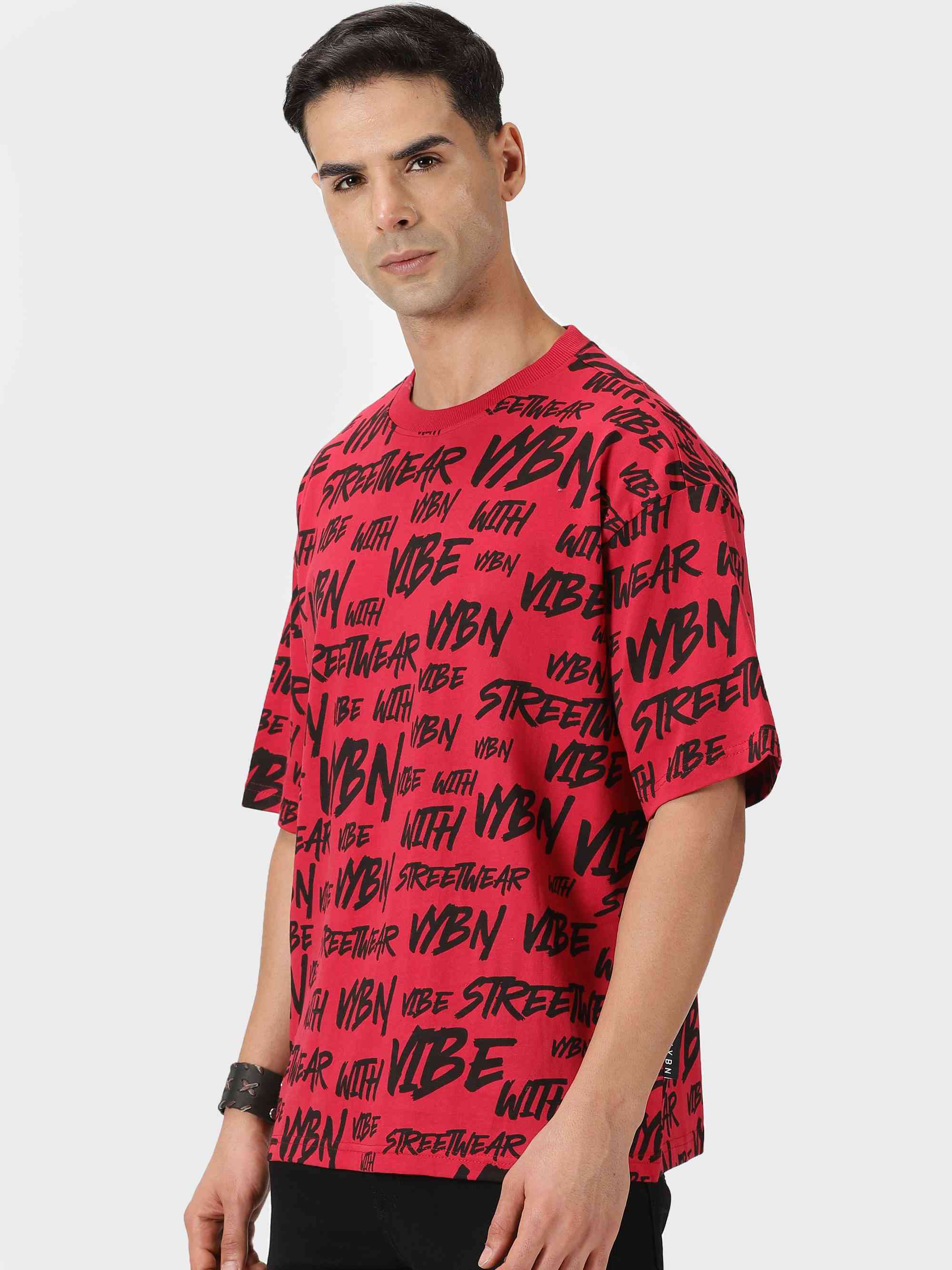 Men's Allover Print Drop Shoulder Half-Sleeves Tee - HIPHOP