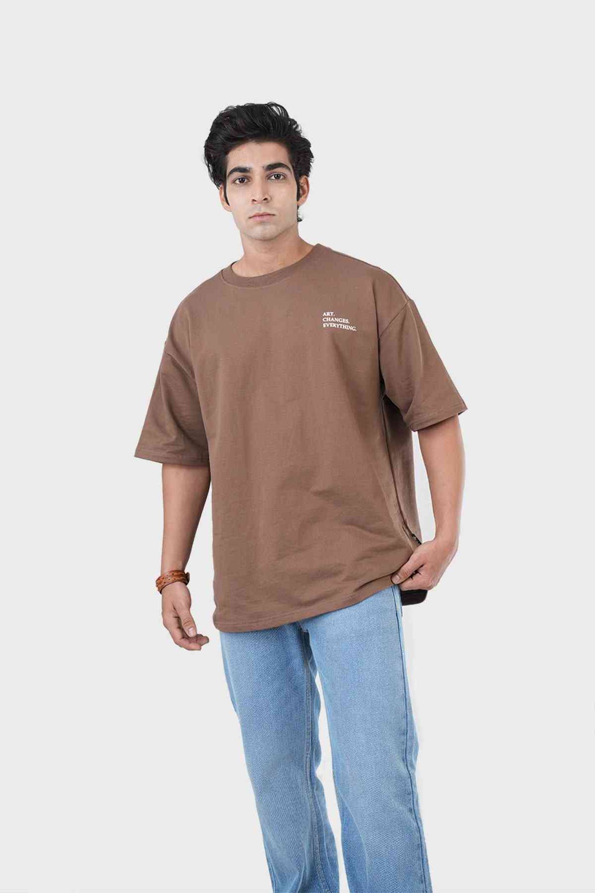 Men's Oversized Drop Shoulder T-Shirt - HIP HOP in Color Brown