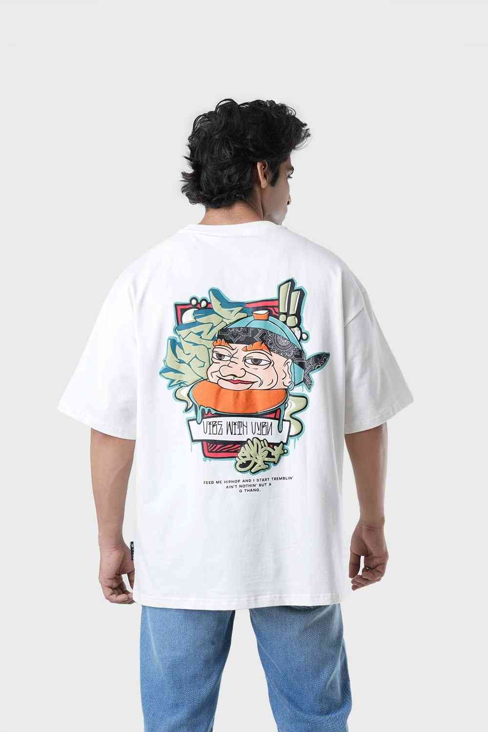 Men's Oversized Drop Shoulder T-Shirt - HIP HOP in Color Off white