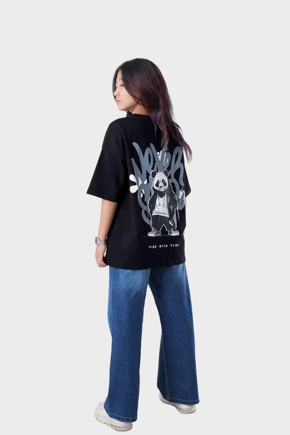 Women's Oversized Drop Shoulder T-Shirt - HIP HOP in Color Black